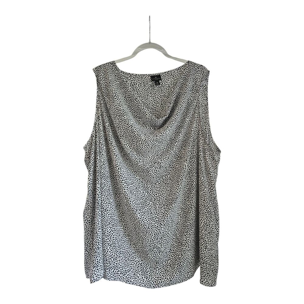 Worthington Womens 3X Blouse Sleeveless Animal Print Black White Drape Neck